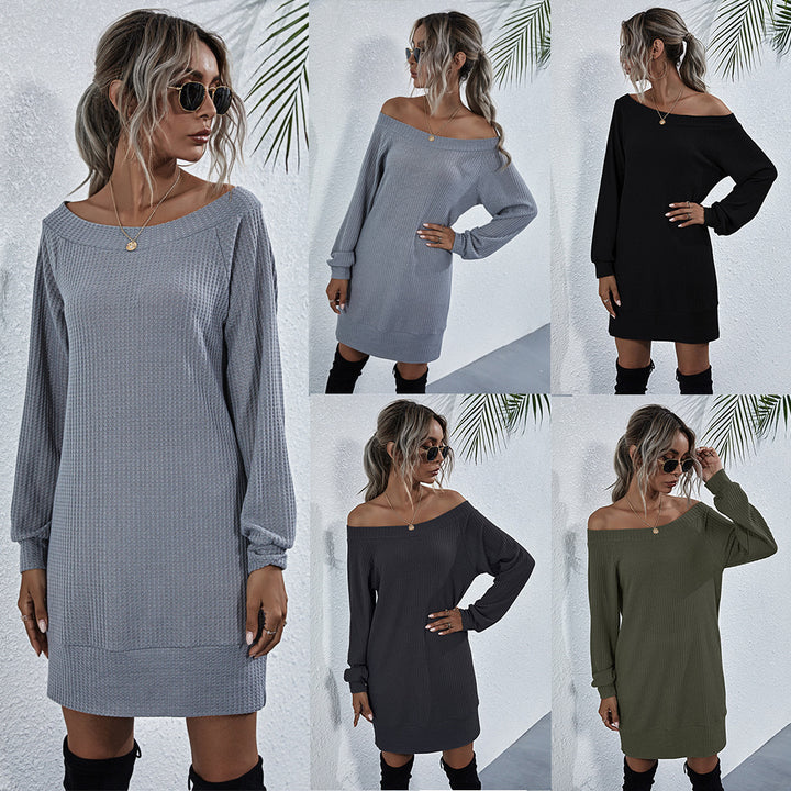 Women's Solid Color Long Sleeve Off Shoulder Knit Dress