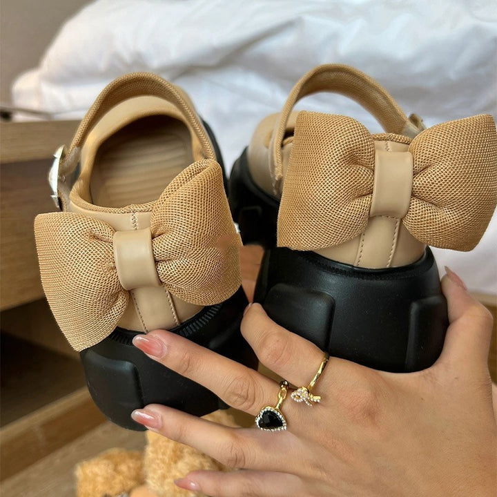 Thick Soled Mary Jane Shoes With Shallow Bow