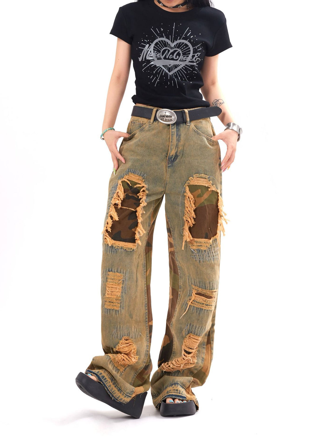 Raw Hem Jeans | Camouflage Distressed Jeans | Shop Swazeyfit