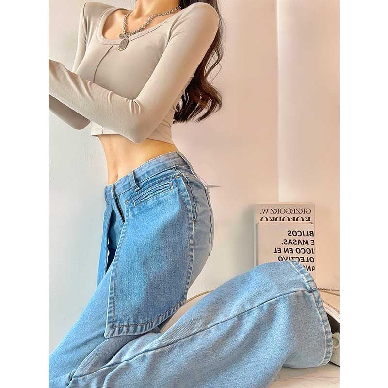 Women's High Waist Slim And Loose Wide Leg Jeans