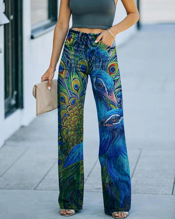 Women's Diagonal Cloth Printed Jeans