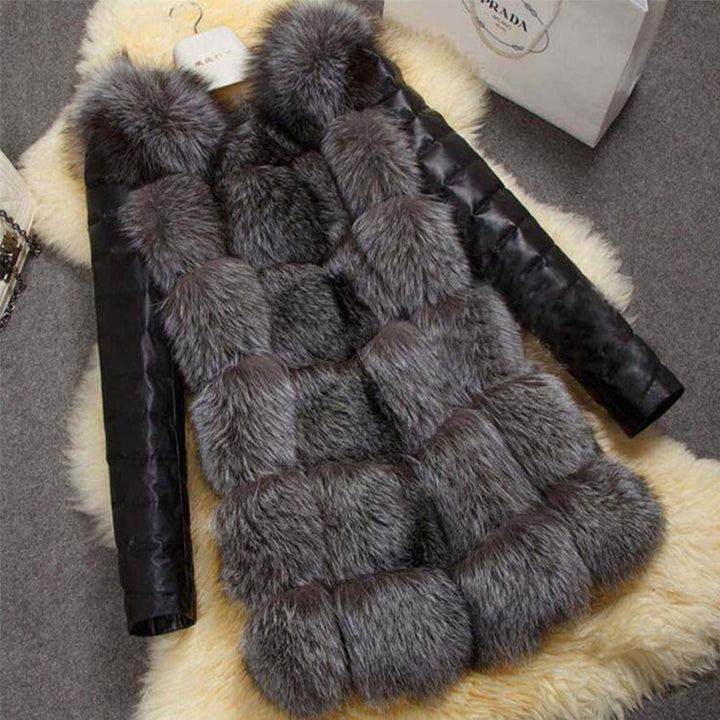 PU Sleeve Mid-length Fur Plus Size Women's Clothing