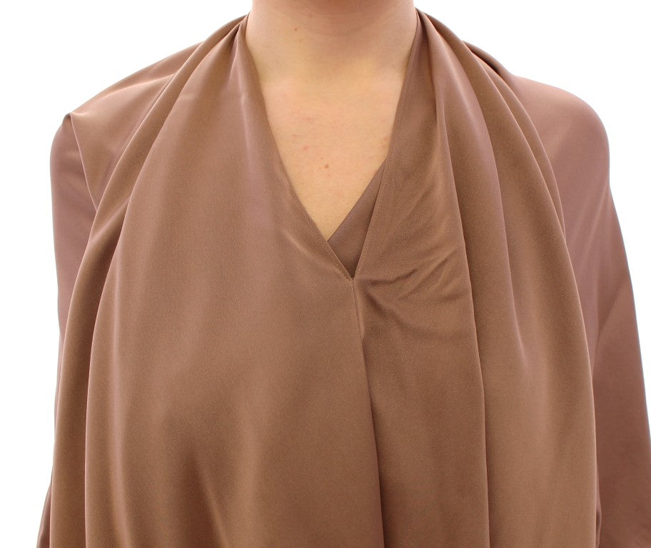 Lamberto Petri Elegant Brown Silk Shift Dress