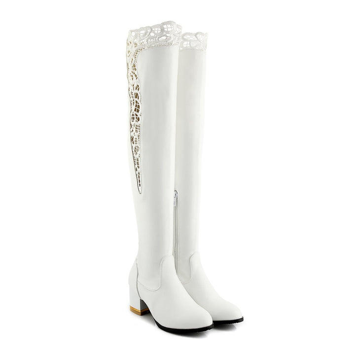 Fashion Lace Hollow Thick Heel Over-the-knee Boots