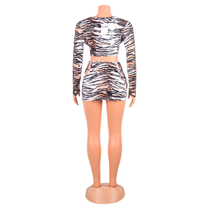 Sexy Nightclub Tiger Print Skirt Suit