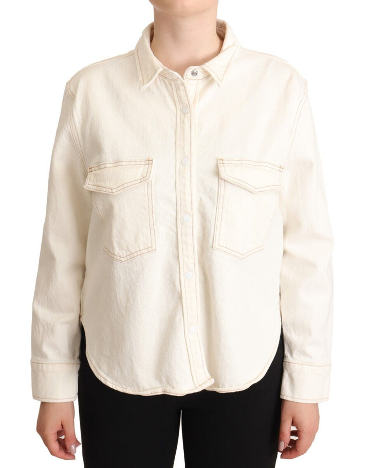 Levi's Elegant White Long Sleeve Collared Polo Top