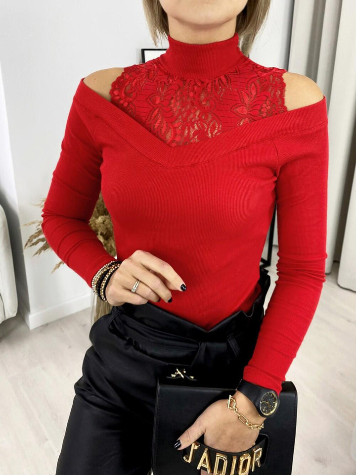 Fashion Lace Stitching Strapless Long Sleeve Bottoming Shirt