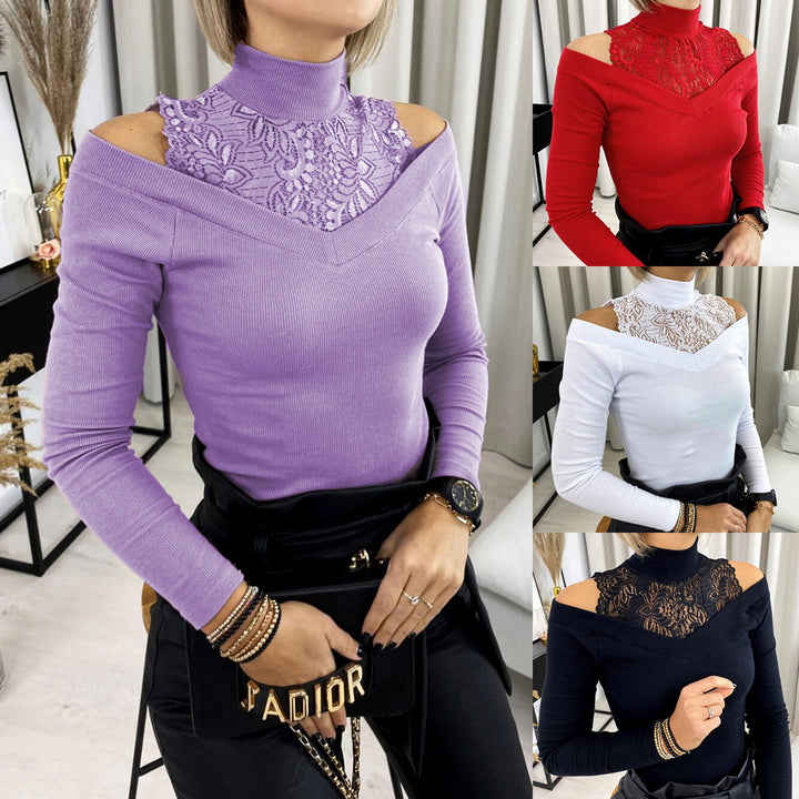 Fashion Lace Stitching Strapless Long Sleeve Bottoming Shirt