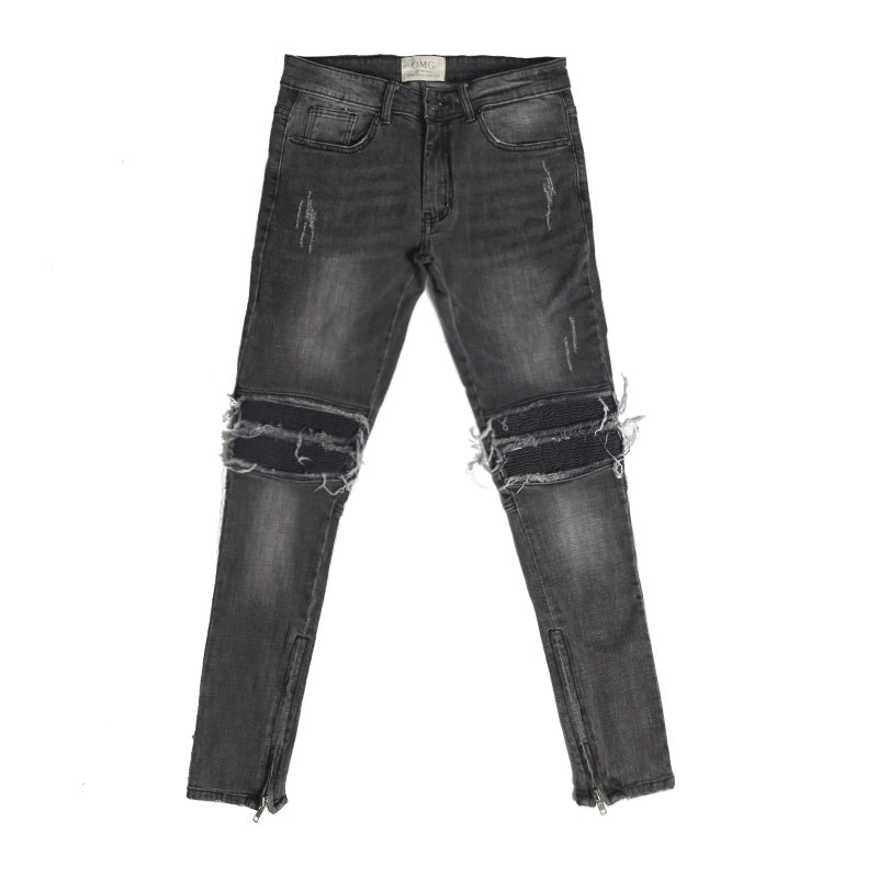 Tailored hole patch jeans