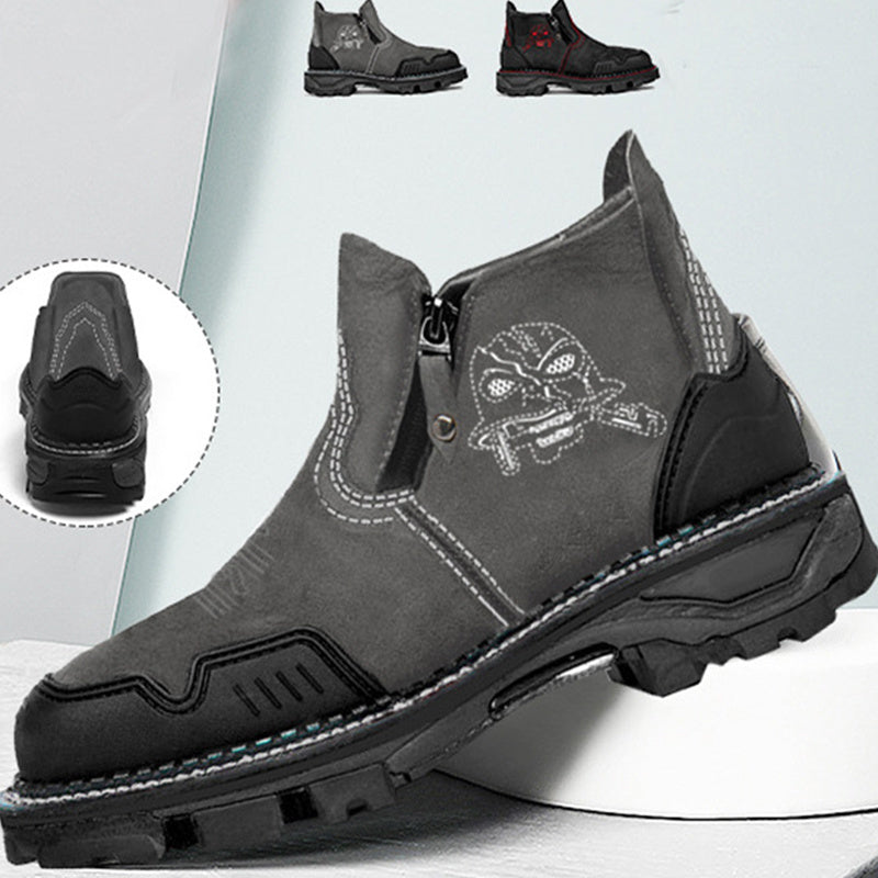 Square Toe Men's Leather Boots Snow Boots Wear-resistant Martin Boots Low-heel Casual Men's Shoes