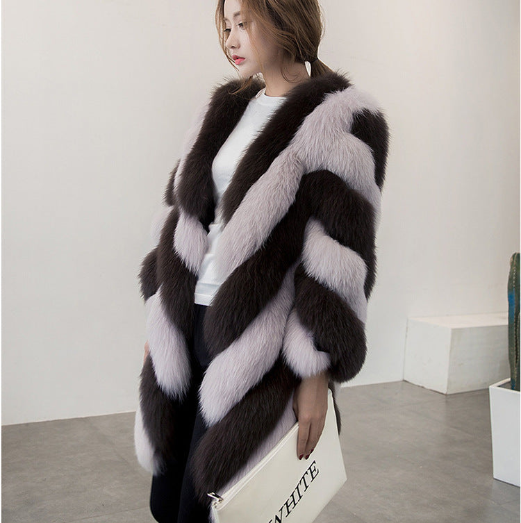 Faux fox fur coat in autumn and winter