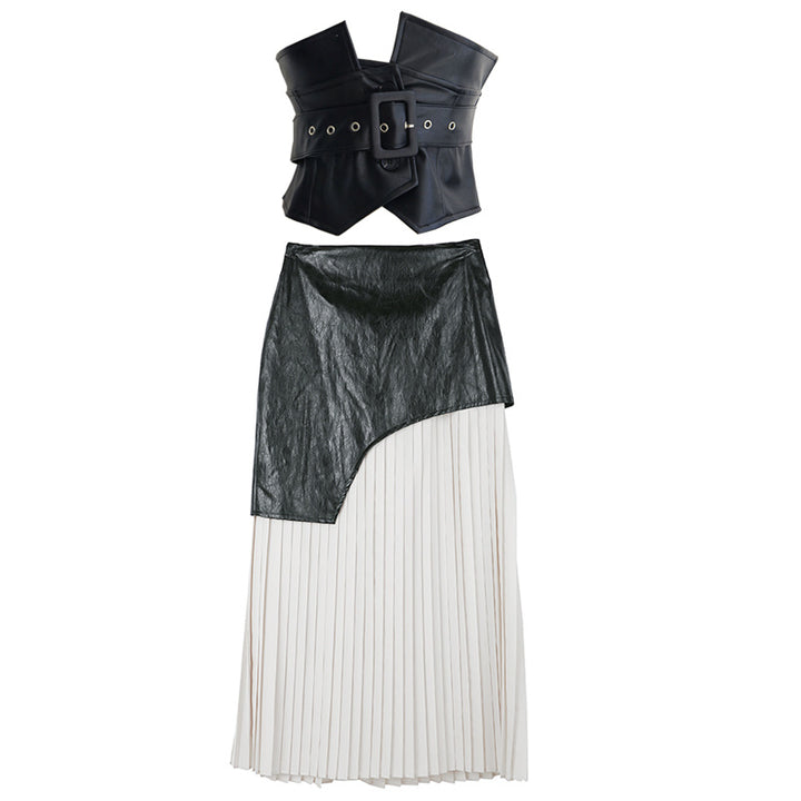 Pleated skirt half length skirt