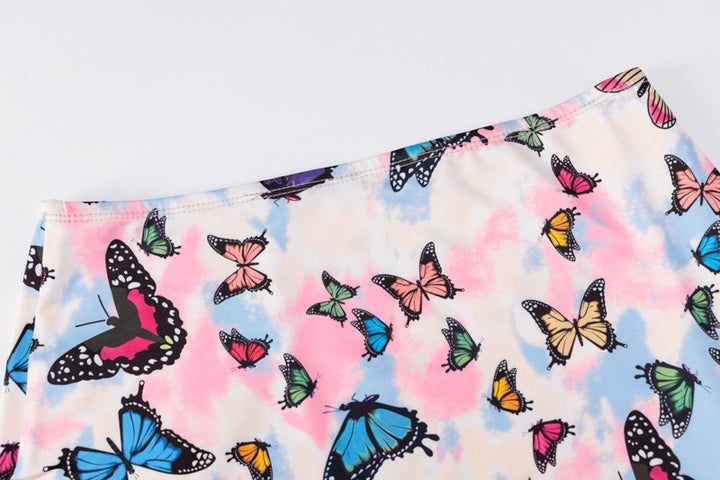 Butterfly print suspender skirt