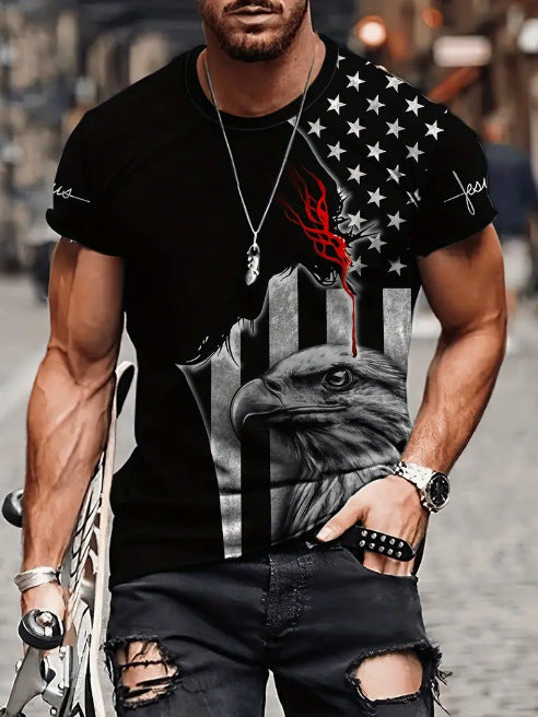 2024 Men's Fashion Printed Sports Summer Casual Stretch Crew Neck T-shirt