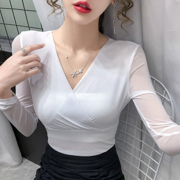 Mesh Bottoming Shirt Long-sleeved T-shirt Women Thin Small Shirt