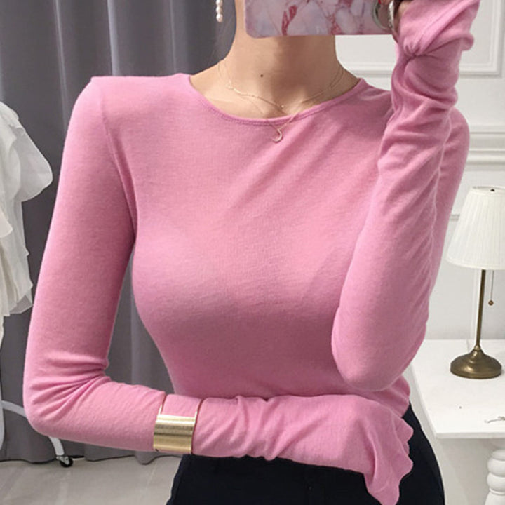 Slim Fit Slimming Round Neck Bottoming Shirt T-shirt Top For Women