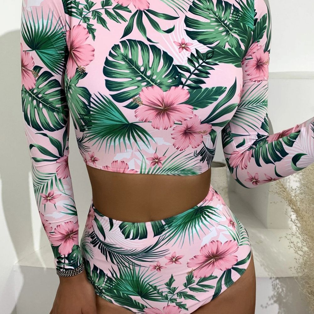 Printed Zipper High Waist European And American Sexy Swimsuit Women