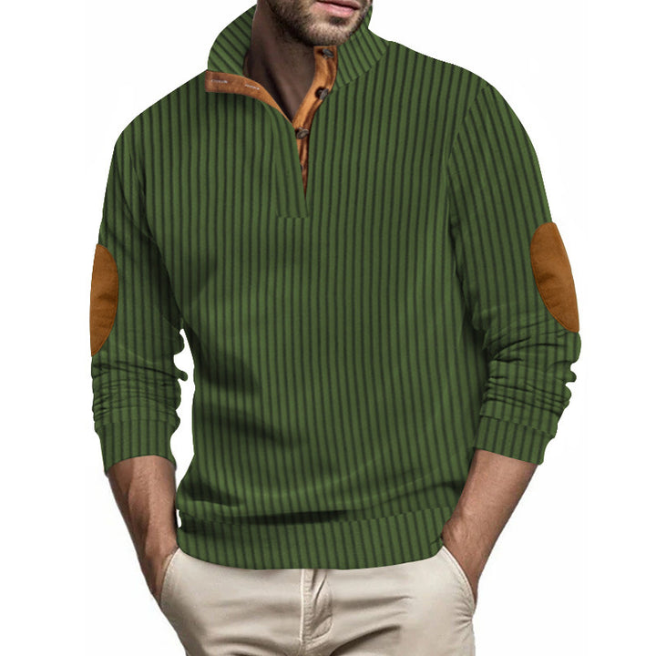 Stand Collar Men's Casual Vertical Stripes Jacquard Sweater