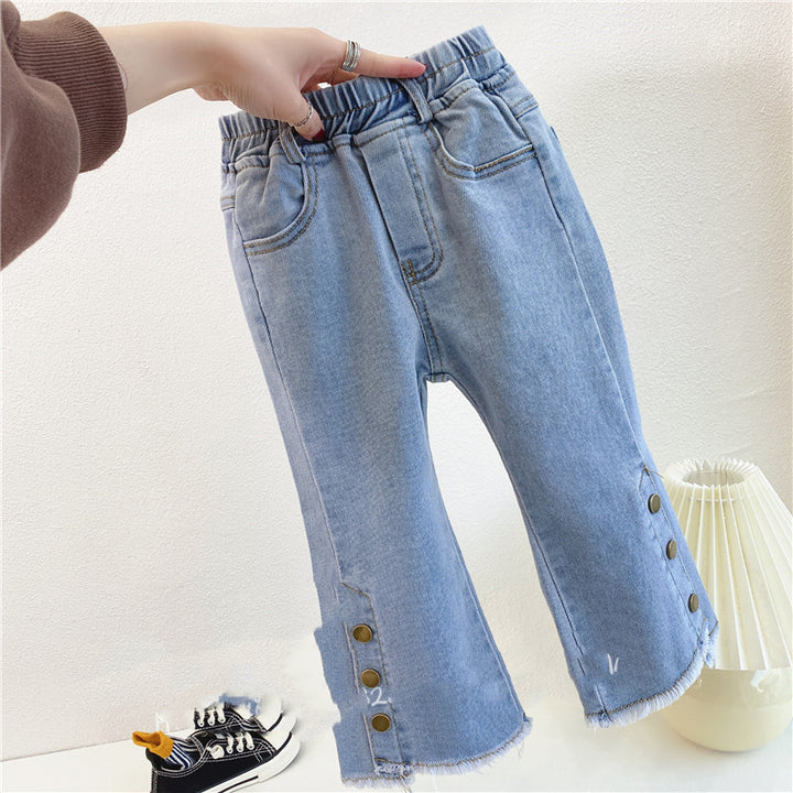 Spring New Children''s Wear Slim Bell Bottomed Trousers Baby Slim Elastic Pants