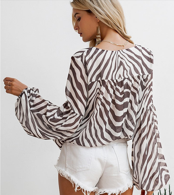 Leopard print loose long sleeve shirt women