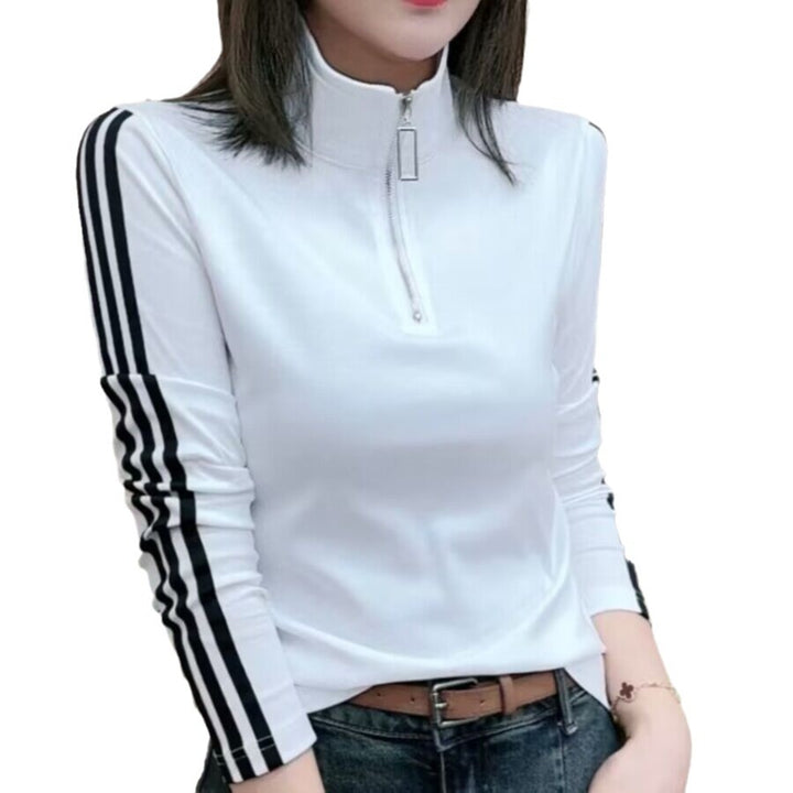 Women's Long-sleeved T-shirt Spring Zipper Belly-covering Coat