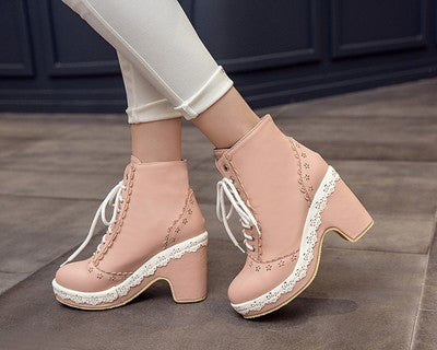 Lace cutout boots