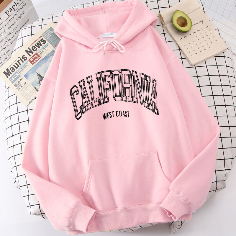 Couples European And American Solid Color Letter Print Sports Hoodie