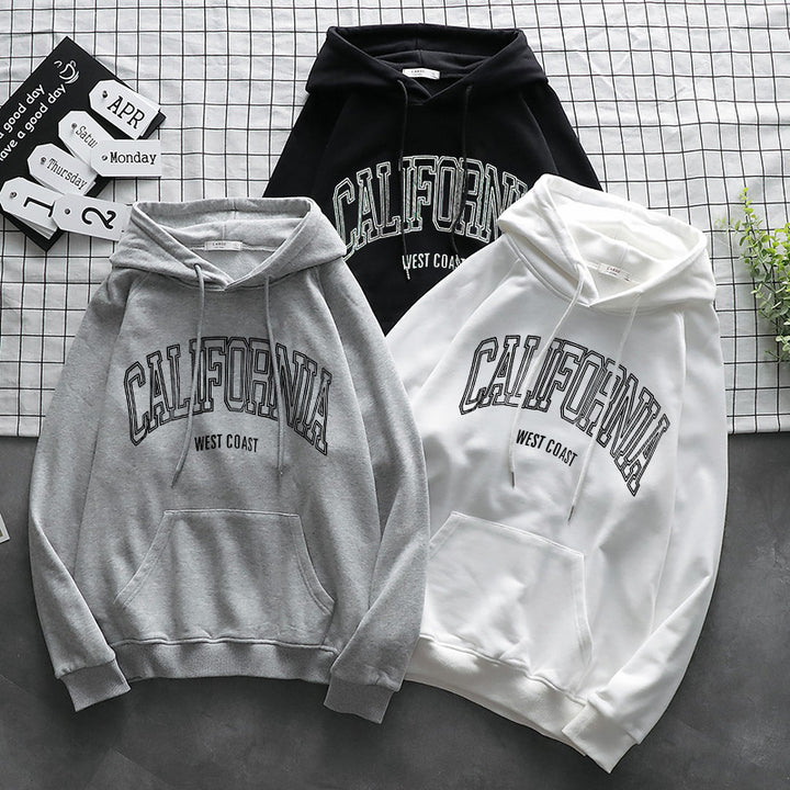 Couples European And American Solid Color Letter Print Sports Hoodie