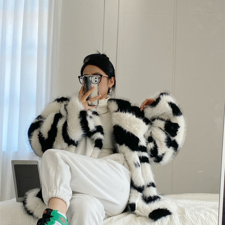 Women's Fashion Polo Collar Faux Fur Coat