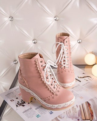 Lace cutout boots