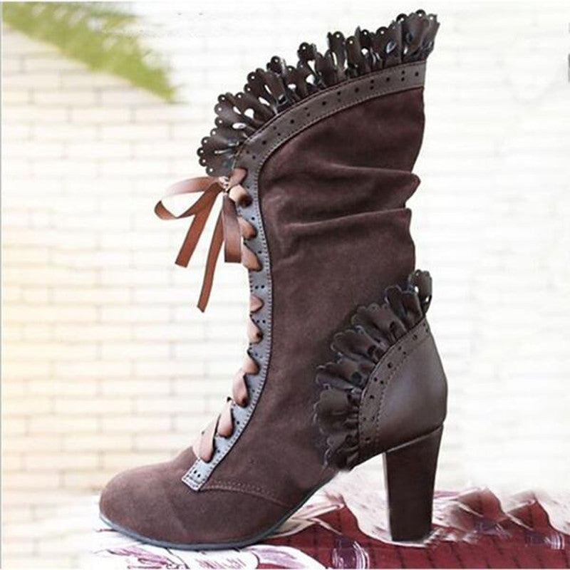 Women's plus size lace high heel boots