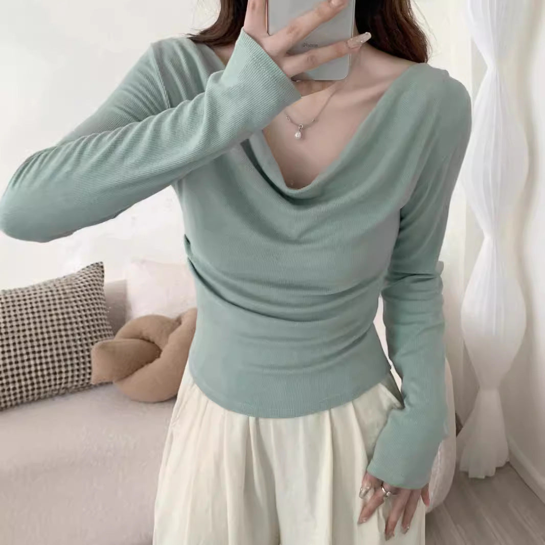 One-shoulder Cold-shoulder Long-sleeved T-shirt Women's Early Autumn Off-shoulder Top