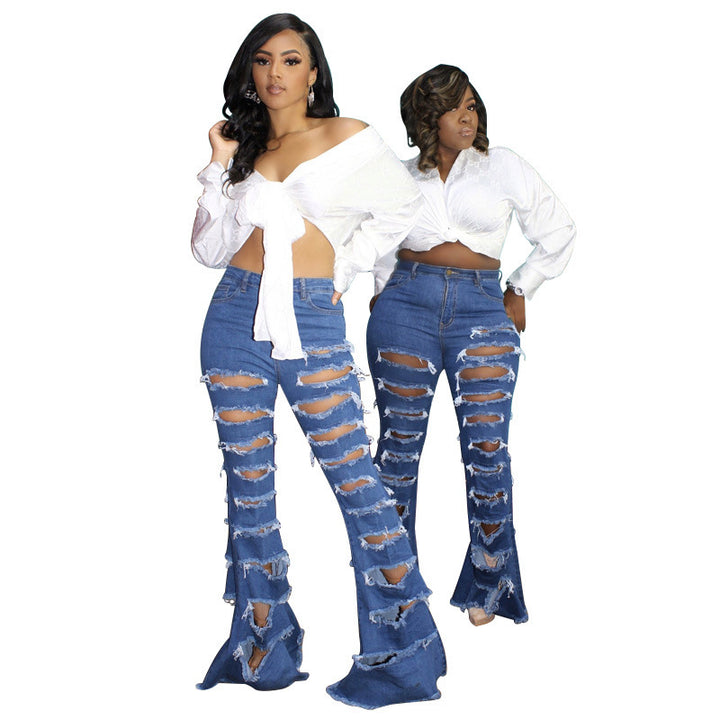 New Washing Trend Large Size Women's Torn Jeans