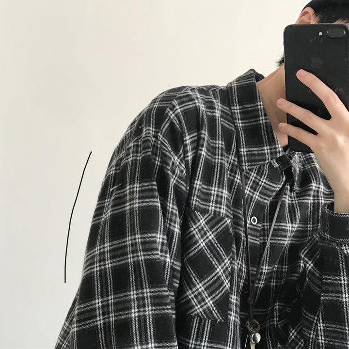 Japanese Retro Plaid Shirt - Versatile Long Sleeve - Shop Swazeyfit