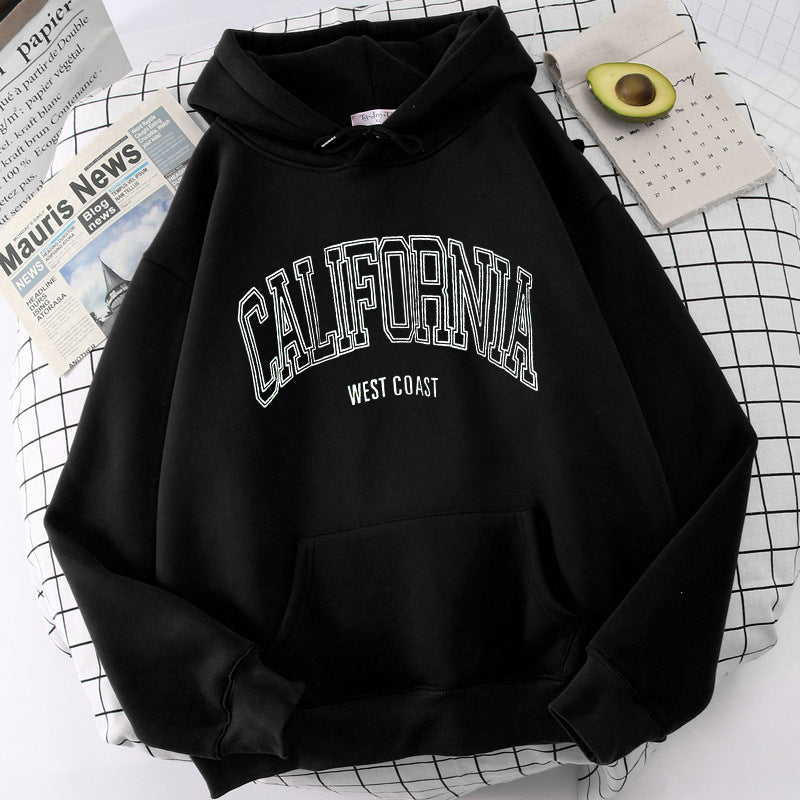 Couples European And American Solid Color Letter Print Sports Hoodie