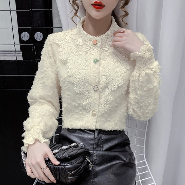 Women's plus velvet padded lace bottoming shirt