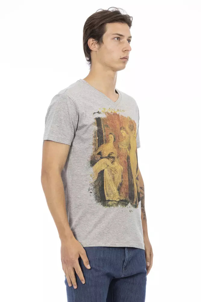 Trussardi Action Gray Cotton Men V-Neck T-Shirt