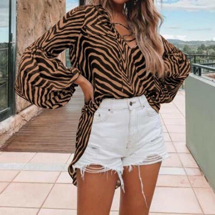 Leopard print loose long sleeve shirt women