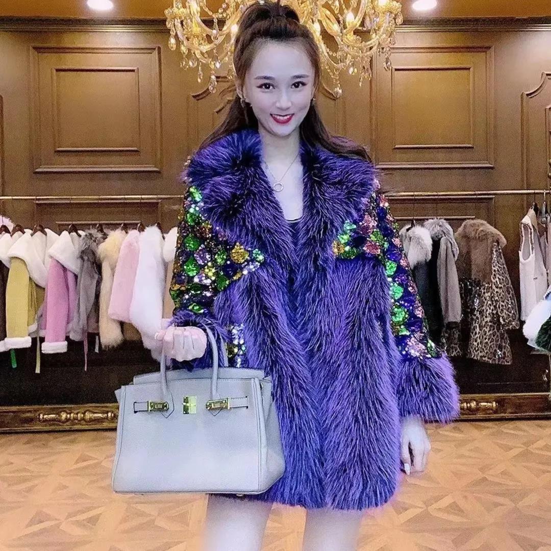 Goddess Color Big Fur Collar Faux Fur Winter Cotton Padded Clothes