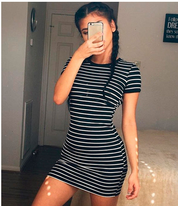 Striped Summer Dress - Round Neck Dress - Shop Swazeyfit