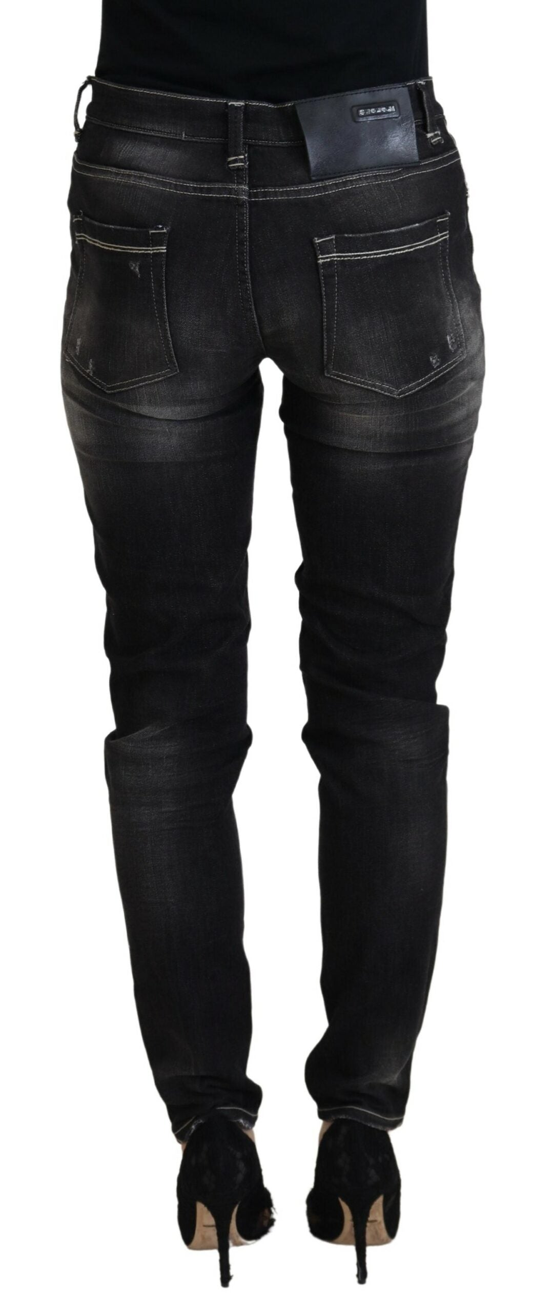 Acht Elegant Tapered Mid Waist Black Jeans