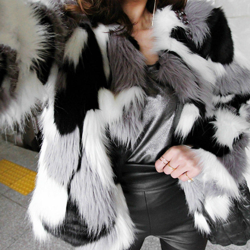 Full fur round neck short coat faux fur women's clothing