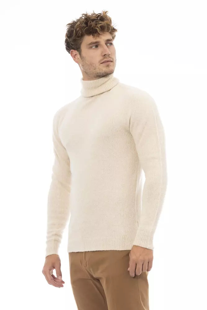 Alpha Studio Beige Alpaca Leather Men Sweater