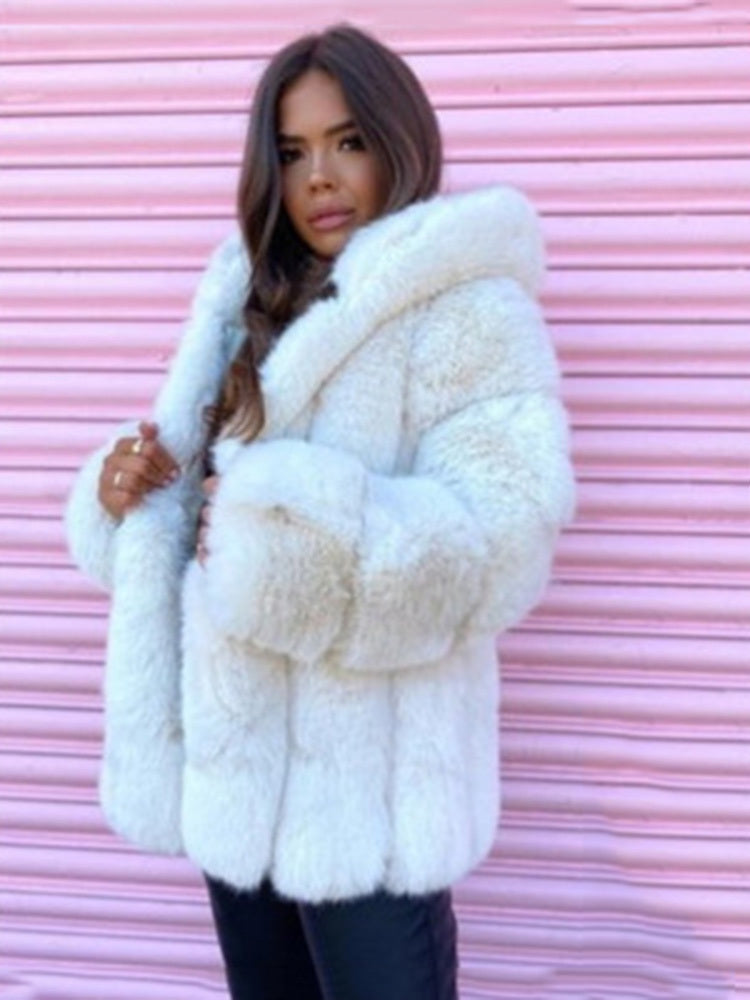 Fashion Temperament Faux Fur Coat Women's Mid-length