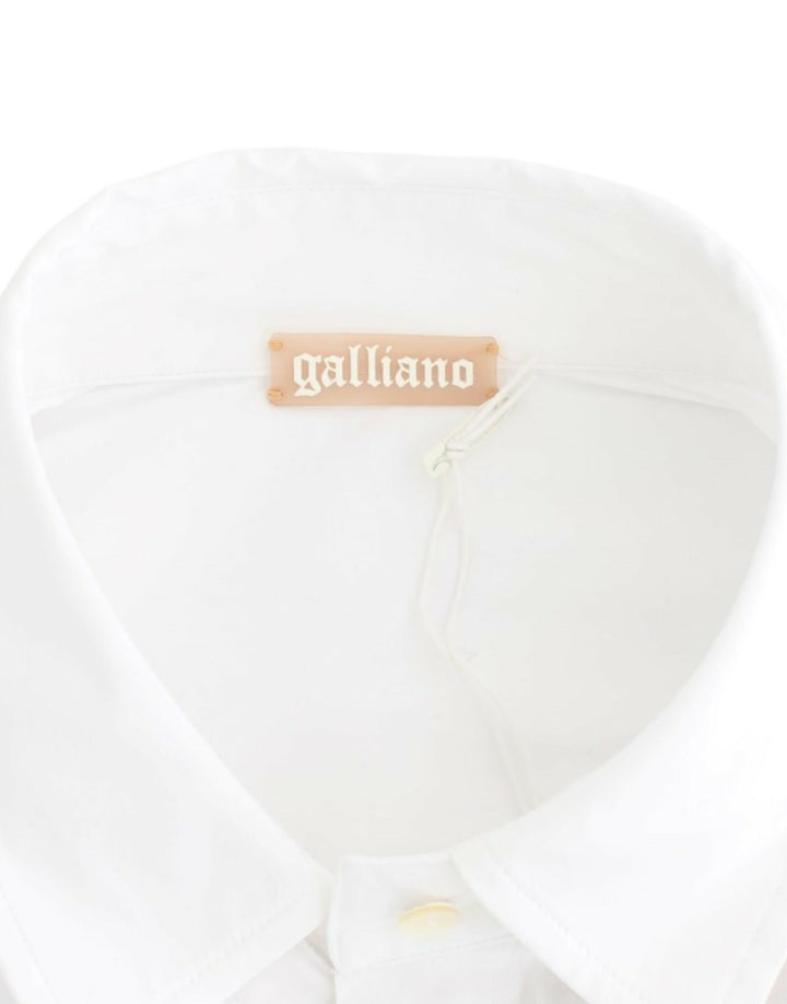 John Galliano Chic White Cotton Blend Shortsleeve Blouse