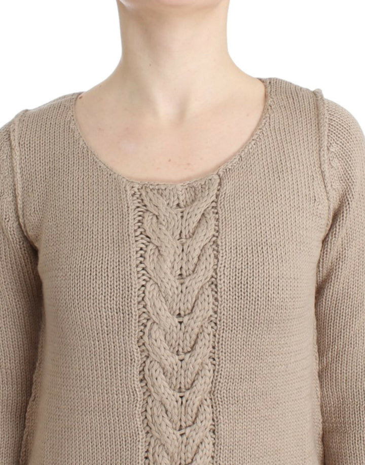 Cavalli Elegant Beige Knitted Crew Neck Sweater