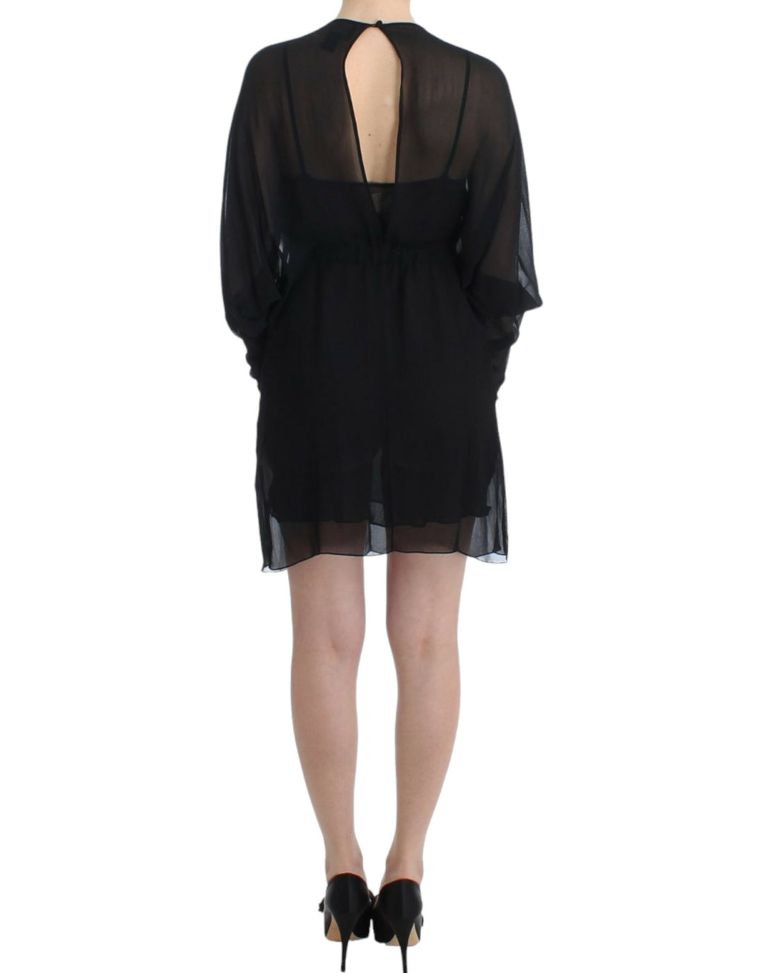 Cavalli Elegant Sheer Black Silk Blouson Dress