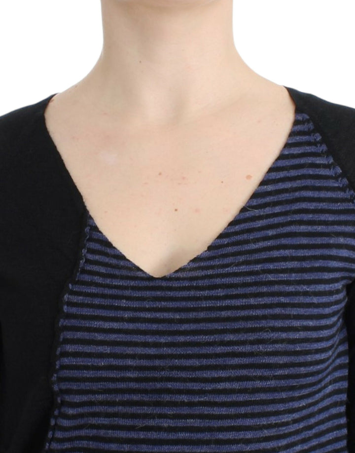 Costume National Chic Striped V-Neck Wool Blend Sweater