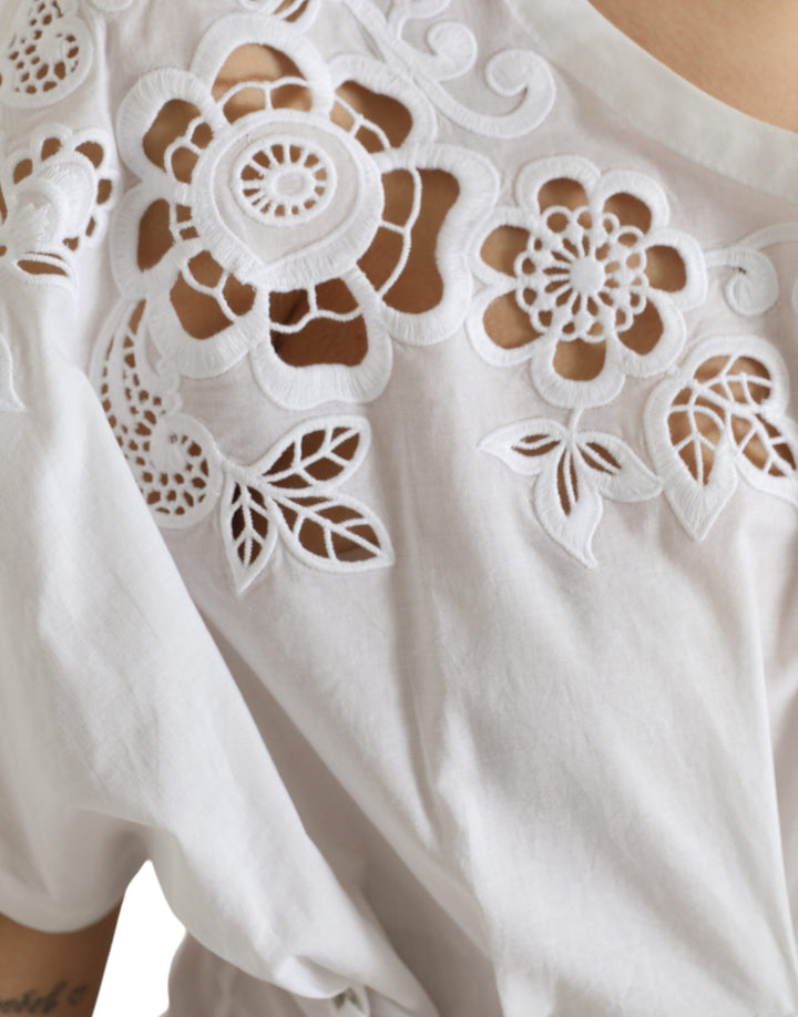 Dolce & Gabbana Elegant White Floral Lace-Up Blouse