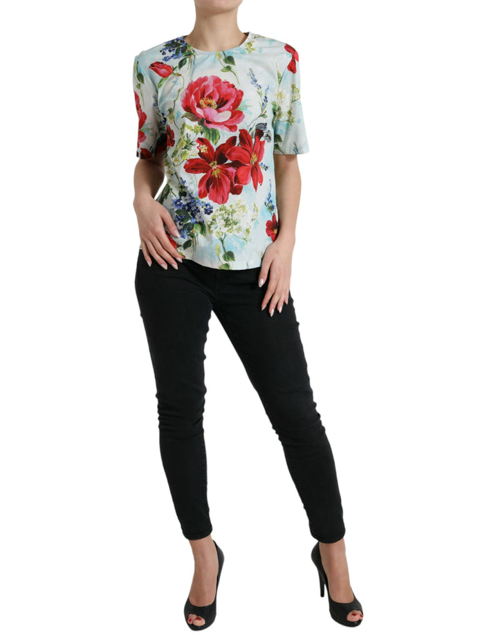 Dolce & Gabbana Chic Floral Round Neck Cotton Top